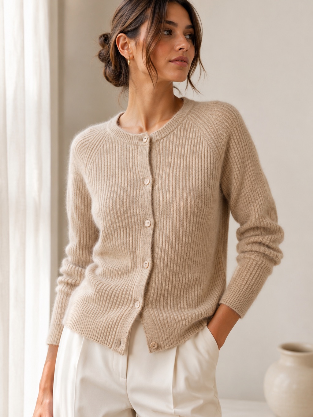Jones New York Angora Lambswool Cardigan | Quiet Luxury Soft Minimalist Petite